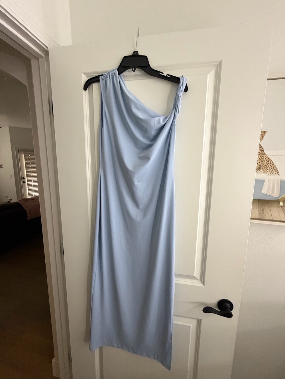 SHEIN Light Blue One-Shoulder Draped Maxi Dress